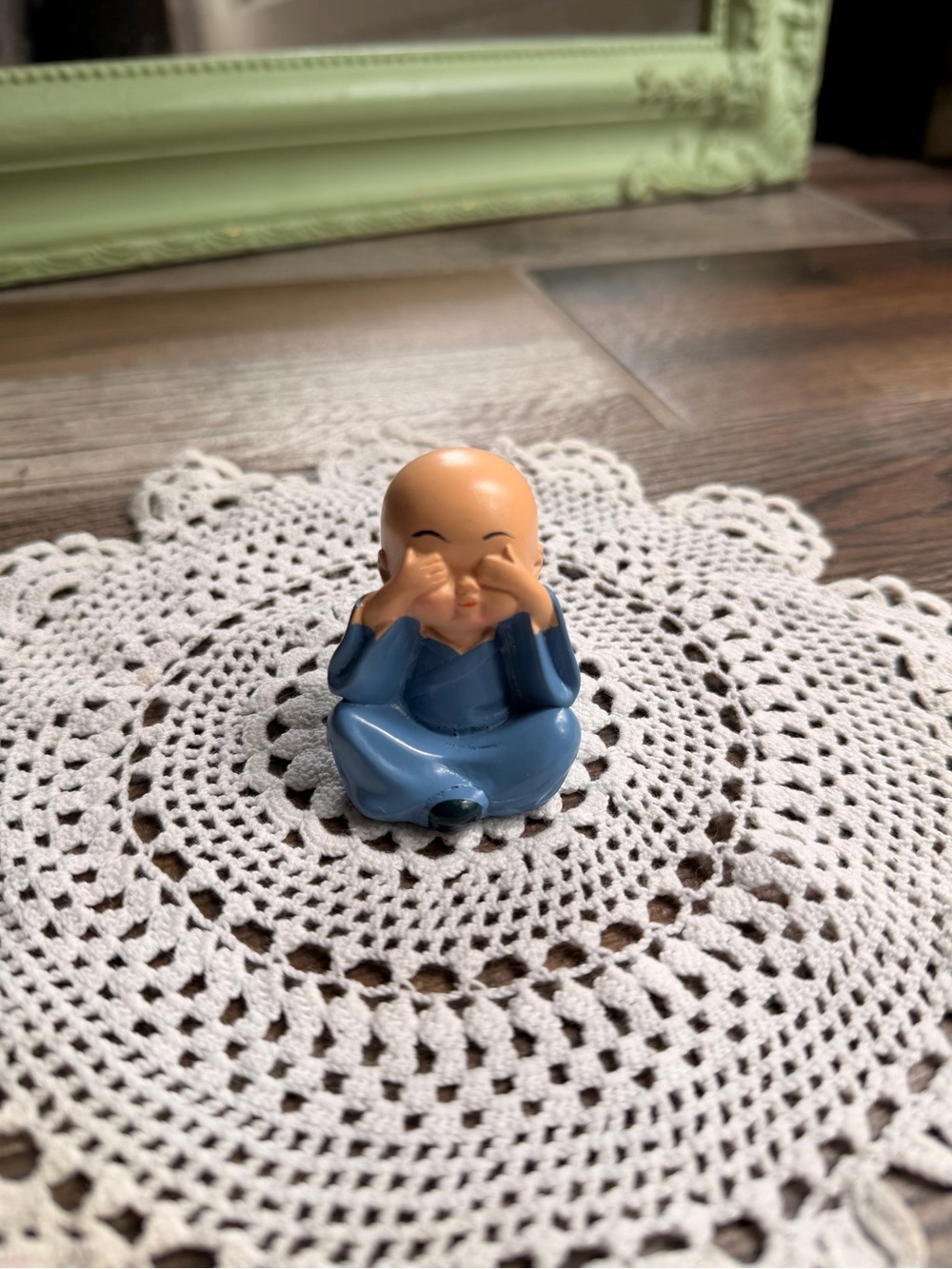 Blue Sitting Monk Figurine Decorative Accent